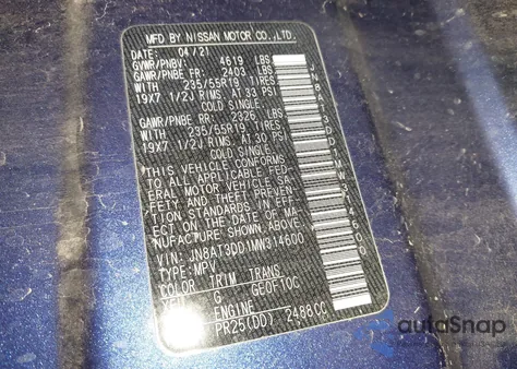 2021 Nissan Rogue Platinum Intelligent Awd из США, поврежденный, VIN JN8AT3DD1MW314600